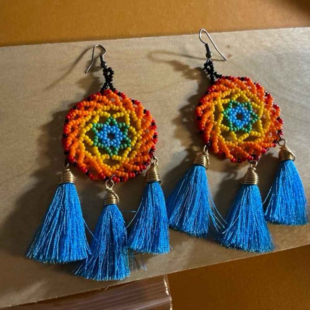 Colorful Beaded Tassel Earrings
